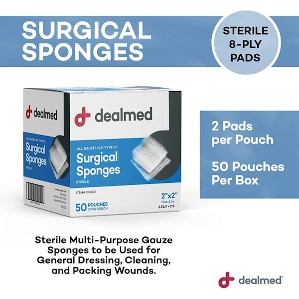 Gauze Sponge Woven Sterile 2 X 2 8-Ply 2'S, 50/Bx, 30/Cs, 1500PK